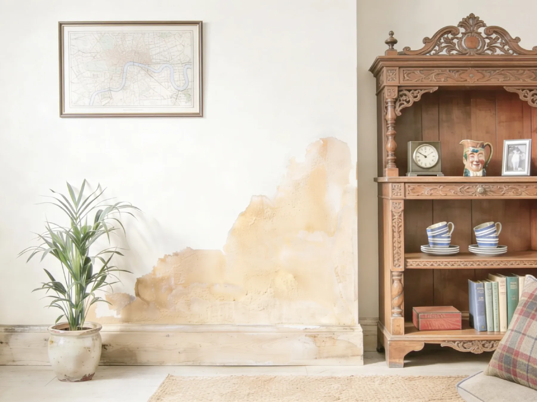 Rising damp signs on a lower interior wall in a Canadian home